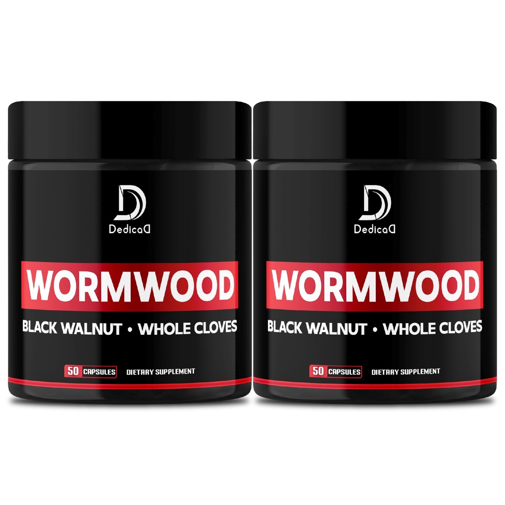 Wormwood Capsules - 12 Herbs Blended Black Walnut, Cloves, Ginger, Turmeric, Cinnamon, Apple, Quassia - 2 Packs 50 cápsulas