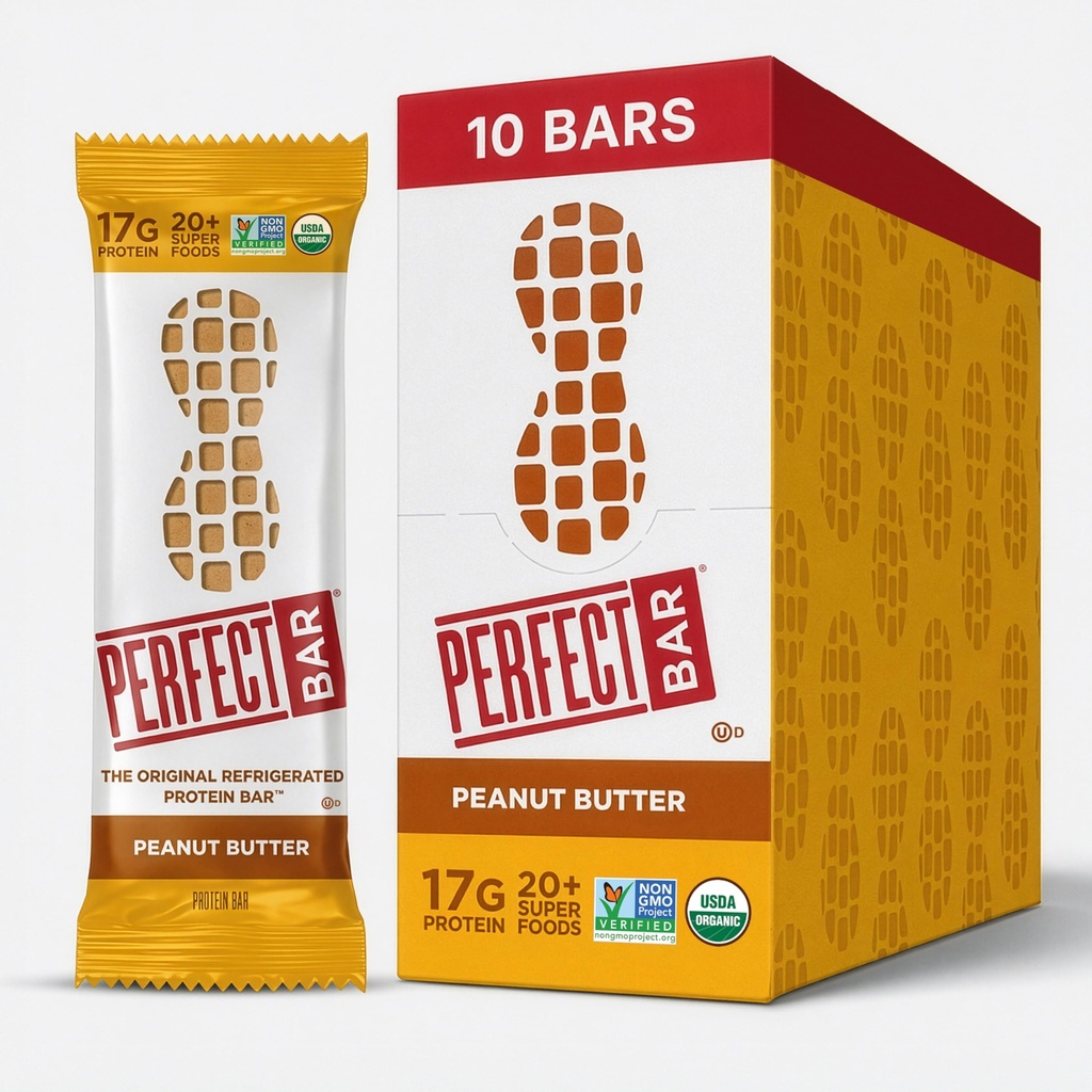 Bar perfecto, Peanut Butter Protein Bar, Alta Proteína, Orgánica, Libre de gluten, Libre de soja, Sin GMO, Sin Alcoholes de azúcar, Bar de 2,5 onzas, 10 Condes
