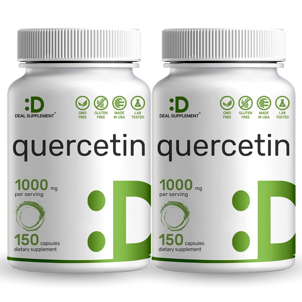 Quercetin 1000mg Por Serving (2 Pack) Silencio 300 Capsules, Flavonoides Altas Biodisponibles, Terceros Testados, Apoyos Sistema de Inmunes Saludables, No Gluten