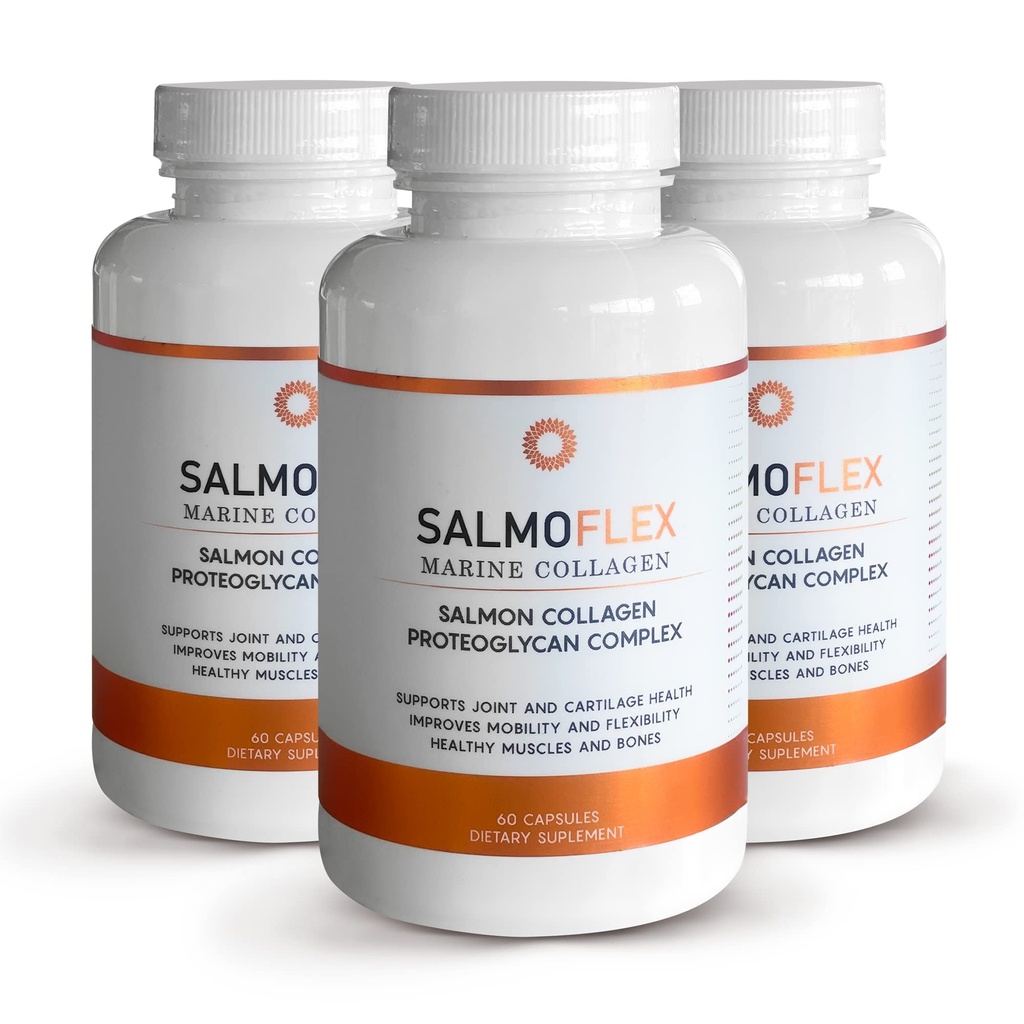 VITASEI Salmoflex Marine Collagen Peptides with Hyaluronic Acid and Vitamin C, D, E - Salmon Collagen Suplemento para Bone y Conjunto - Pelo, Skin and Nails Vitaminas - 60 cápsulas (Pack of 3)