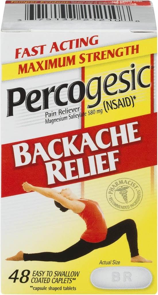 Alivio percogesico del dolor de espalda Alivio del dolor, Fuerza máxima, 48 Tabletas (2 Pack)