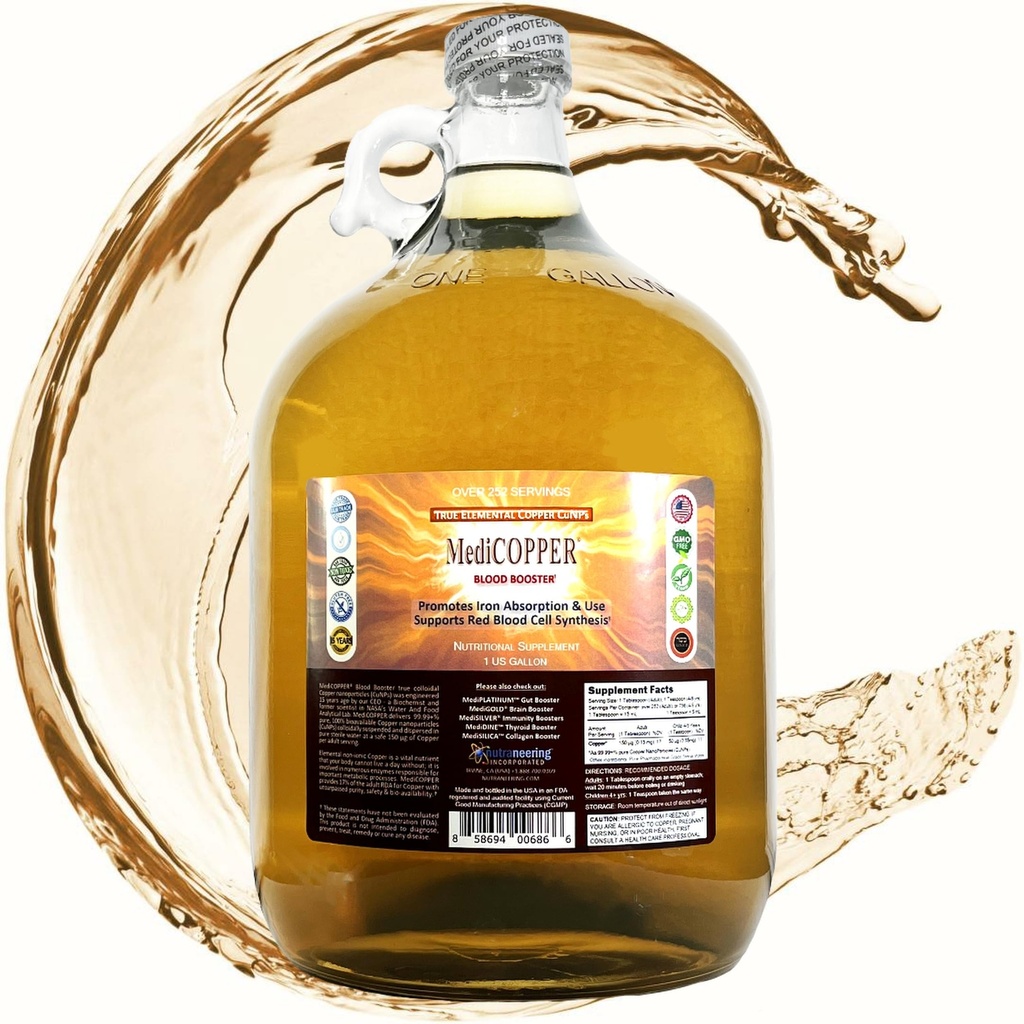 Verdadero Colloidal Cobre Suplemento dietético - 1 US Gallon en Jug de cristal claro