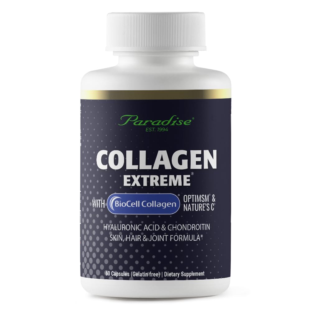 Colágeno de hierbas paradisiacas con colágeno de células, ácido hialurónico y C de la naturaleza, para el cabello saludable, la piel y las articulaciones, 60 cápsulas