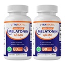 Melatonina Vitamática 60 mg Tablas de disuelve rápido - 60 tabletas de sabor de baya natural vegano - Formando no-ábito - No GMO, sin gluten (2 botellas)