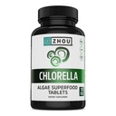 Zhou Chlorella Tablets - Suplemento Clorella, Vitaminas Clorophyll, Superalimentos de Algas Verdes Puras, Nutrientes Rich Super Food Pills, Muro de Célula Rota - 120 Tabletas Veganas