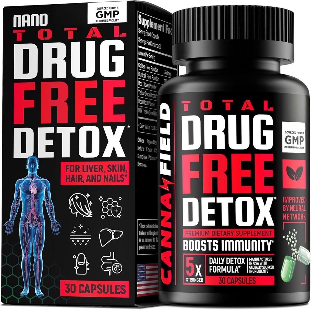 Total Detox y Liver Cleanse - USA Fabricado - 5-Days Detox - Limpiador de toxinas naturales para la piel, el cabello, uñas, Gut – Mega Soporte y reparación - Natural Herbal Health Formula, Immune Support