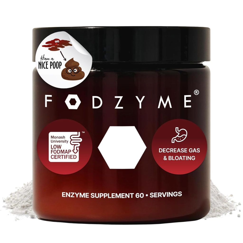 FODZYME® Home Kit Enzimas digestivas para la salud de las tripas, Alivio para la limpieza, Gas, Estreñimiento, Diarrea, Dolor abdominal, Bajo FODMAP, 60 Dose