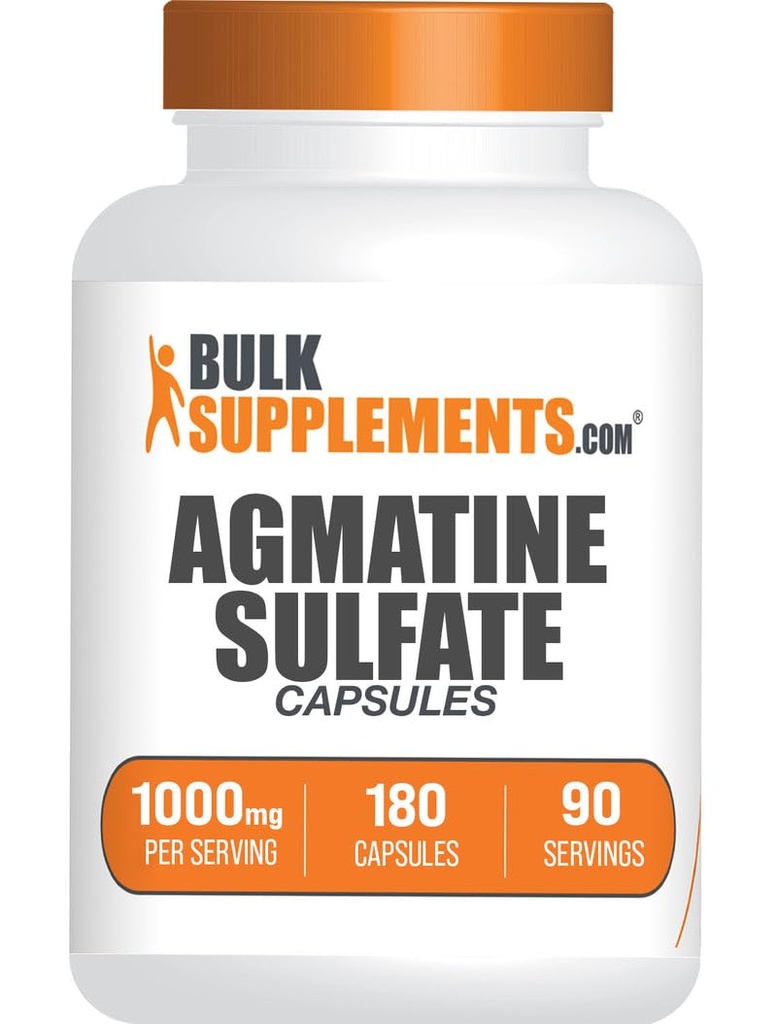 BulkSupplements.com Agmatine Sulfate Capsules - Nitric Oxide Supplement, Agmatine Supplement - Gluten Free, 2 cápsulas por Serving, 180 Conde (Pack of 1)