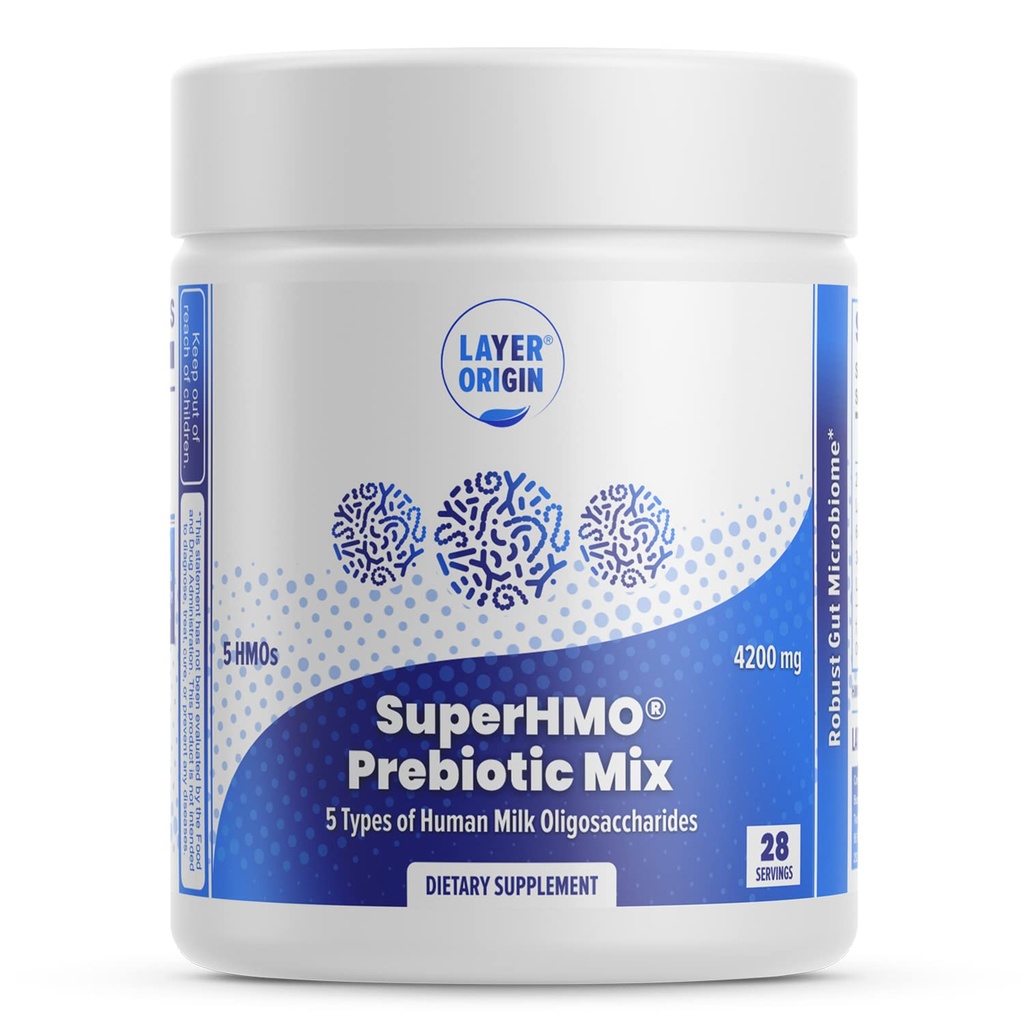 SuperHMO Prebiotic Mix with 5-HMO Prebiotic Fiber for Gut, Digestion, Brain Health - Powder, 28 Servings