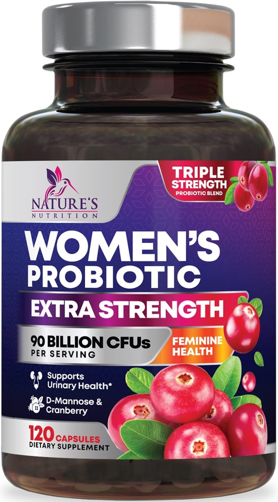 Probióticos para Mujeres Apoyo a la Salud Digestiva - 90 Billones Probiótico de Mujeres CFU, 16 Strains, Arándano, Probiótico Vaginal con Prebióticos, PH, Immune, Urinary, " Apoyo a la Salud Femenina, 120 cápsulas