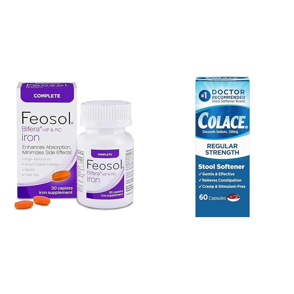 Feosol Suplemento completo de hierro 30 cuenta y Colace Stool Softener 60 cuenta Bundle