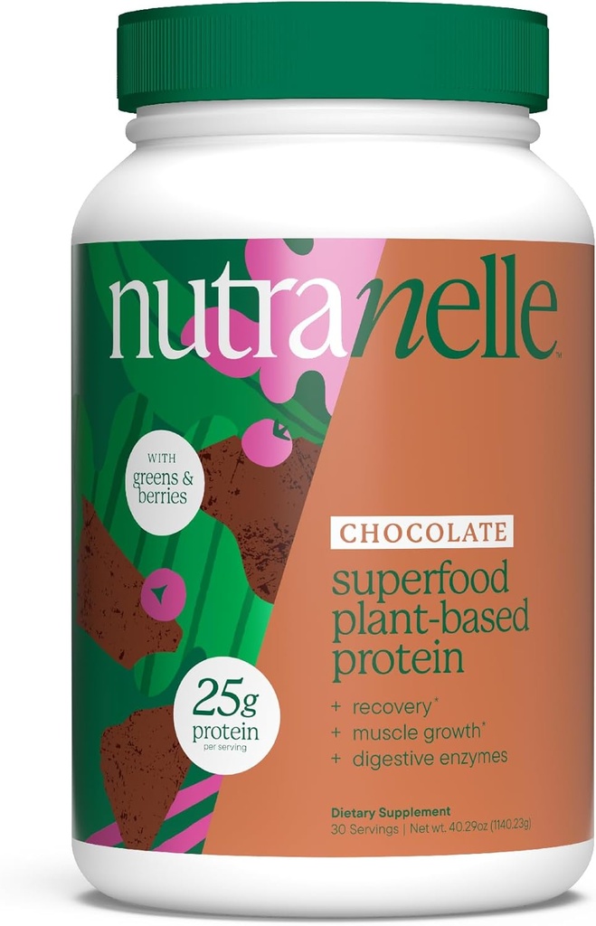 Nutranelle - Pólvora de proteínas de origen vegetal - 25 g Pólvora de proteína vegana con 30 Actuaciones - Arroz de color rojo con superalimentos " Aminoácidos - Cero Azúcar - Chocolate