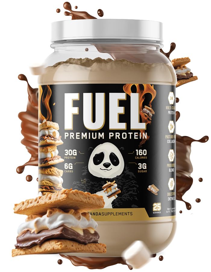 Laboratorios de Bio Subterráneo Panda Fuel Premium Protein Whey,Hydrolyzed Collagen,Casein,Probióticos, Enzymes, Keto Friendly, Time Release, 25 Servings (2.5 Pound, Campfire S'Mores)