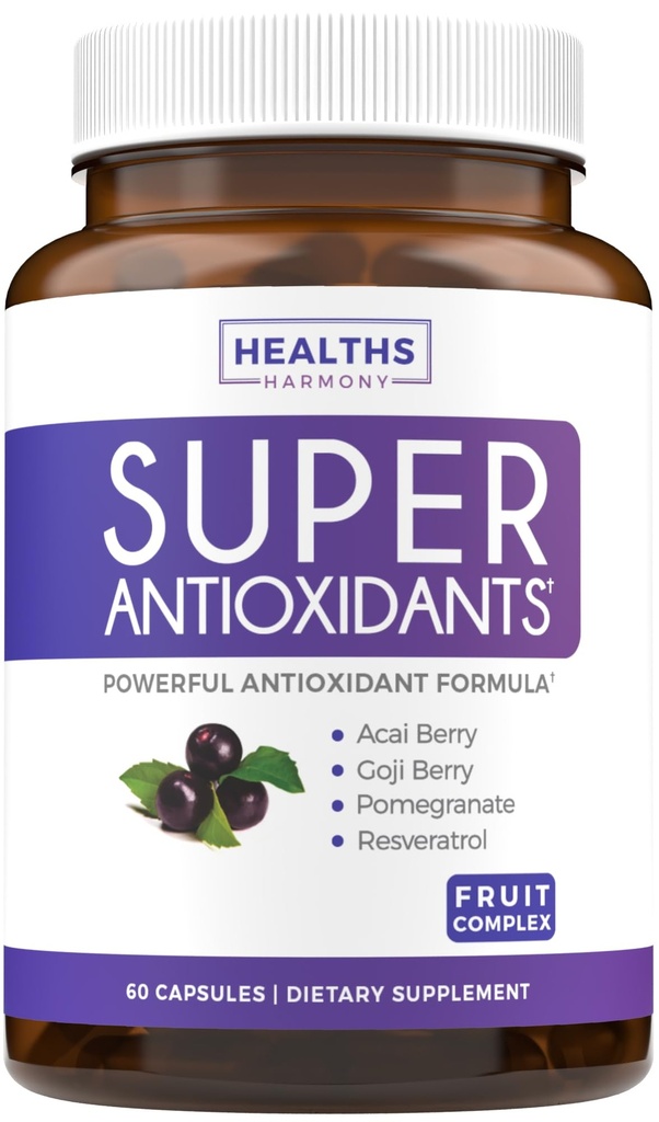 Super Antioxidantes Suplemento para Hombres - High Potency Herbal & Fruit Blend with Acai, Goji, Pomegranate, Elderberry " Resveratrol for Skin Care " Immune Support - Vegan " Non-GMO - 60 cápsulas