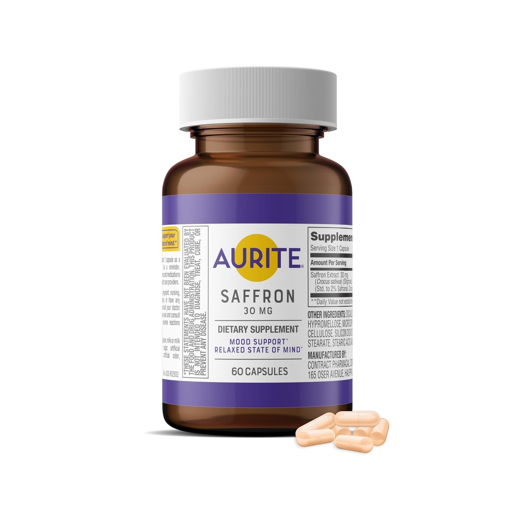 Saffron Supplement ¦ Stress Management, Herbal Mood Support, Long-Term Memory, for Women &amp; Men. 60 Count, Saffron 30mg, Vegetarian Friendly, Non-GMO, Gluten-Free, Soy-Free (2 Months of Supply)