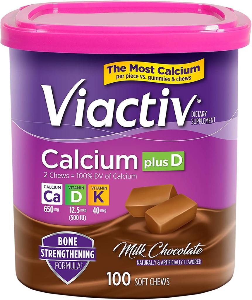 Calcio Viactiv +Vitamin D3 Suplemento Ají suave, Chocolate de leche, 100 Ají - Suplemento dietético de calcio para la salud ósea