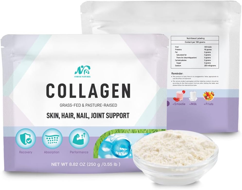 Cercle Natural Multi Collagen Peptides Polvo Desarmado, Más Vitamina C & Biotina, Colágeno Hidrolizado Alemán, apoya el cabello, la piel, las uñas y las articulaciones para Hombres Mujer - 8.82 oz