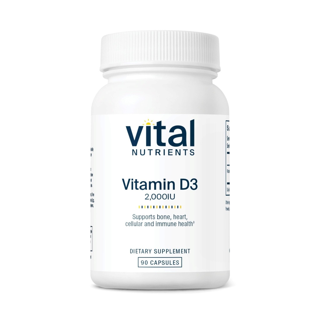 Nutrientes Vitales Vitamina D 2000 UI habit Vitamina D3 Suplemento ← Huesos saludables, dientes, músculos* permanente Función celular e inmunitaria ANTE Calcium Absorption  Gluten, Dairy and Soy Free TEN 90 cápsulas