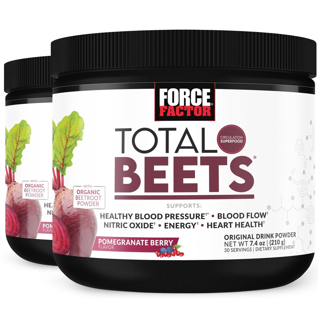 Factor de fuerza Beta de remolacha Total Powder mix Superfood con nitratos para soportar la circulación, óxido nítrico, energía, resistencia y resistencia, suplemento cardiovascular de salud cardíaca, 60 servidos, 2-Pack