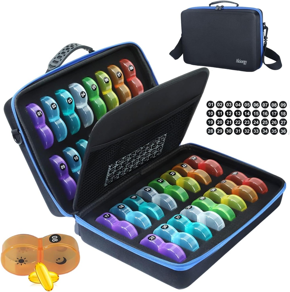 Caja de Organizador de Píldora Mensual 2 veces al día, Caja de Píldora Mensual AM con 32 caja de bolsillo diarios, Caja de Píldora de Traval con Caso Duro Portable, Caja de Medicina Extragrande mantiene Vitamina, Aceite de Vibrador de Cod &amp; Suplemento
