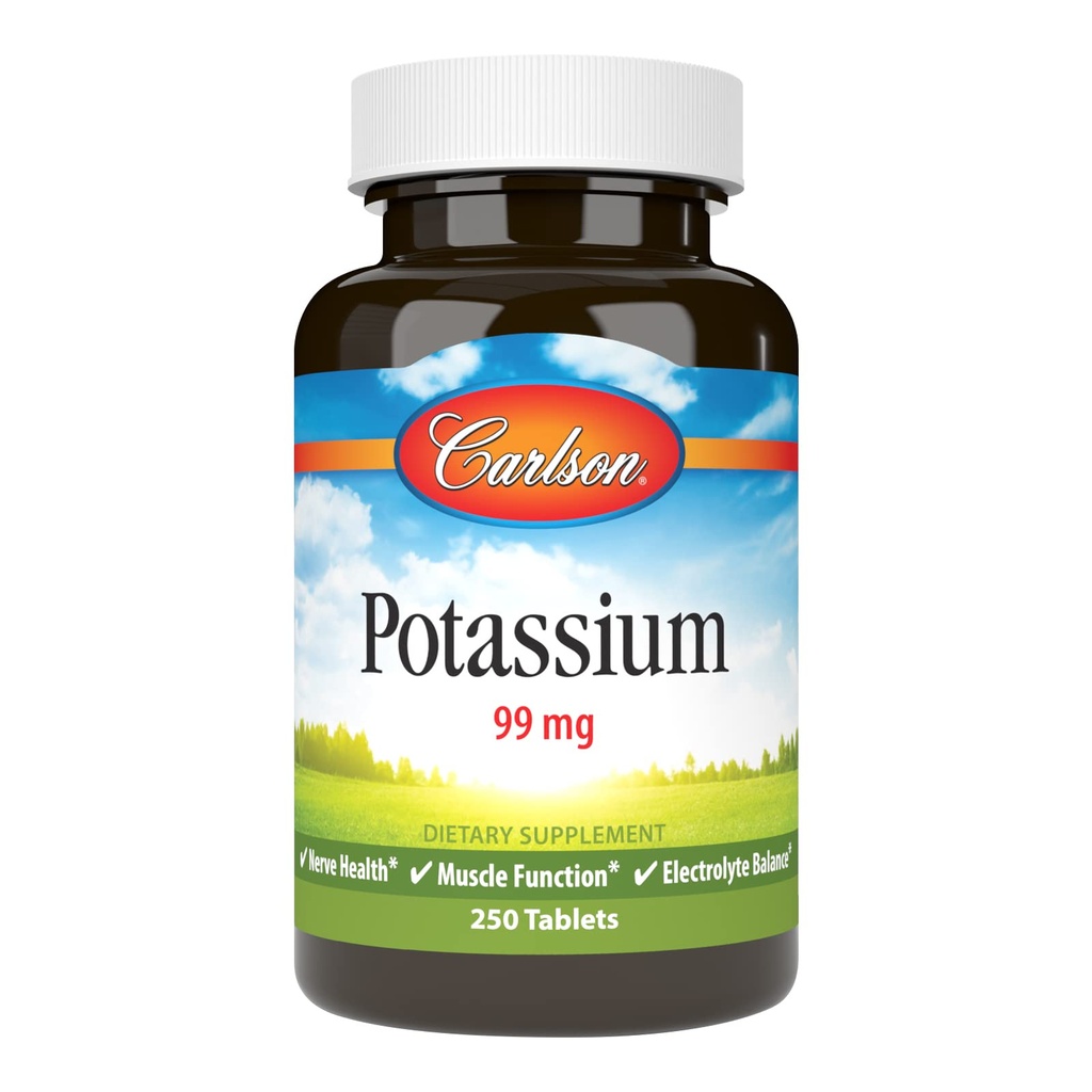 Carlson - Potasio, 99 mg, promueve la función de la salud del nervio, 250 tabletas
