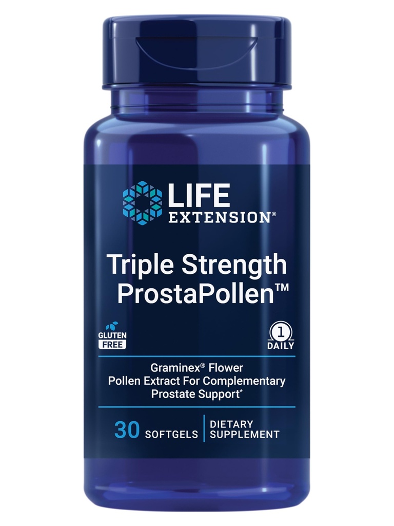 Ampliación de vida Triple fuerza ProstaPollenTM, Salud de próstata, Función de próstata, Extracto de Contaminación de Flores, Gluten Free, 30 softgels