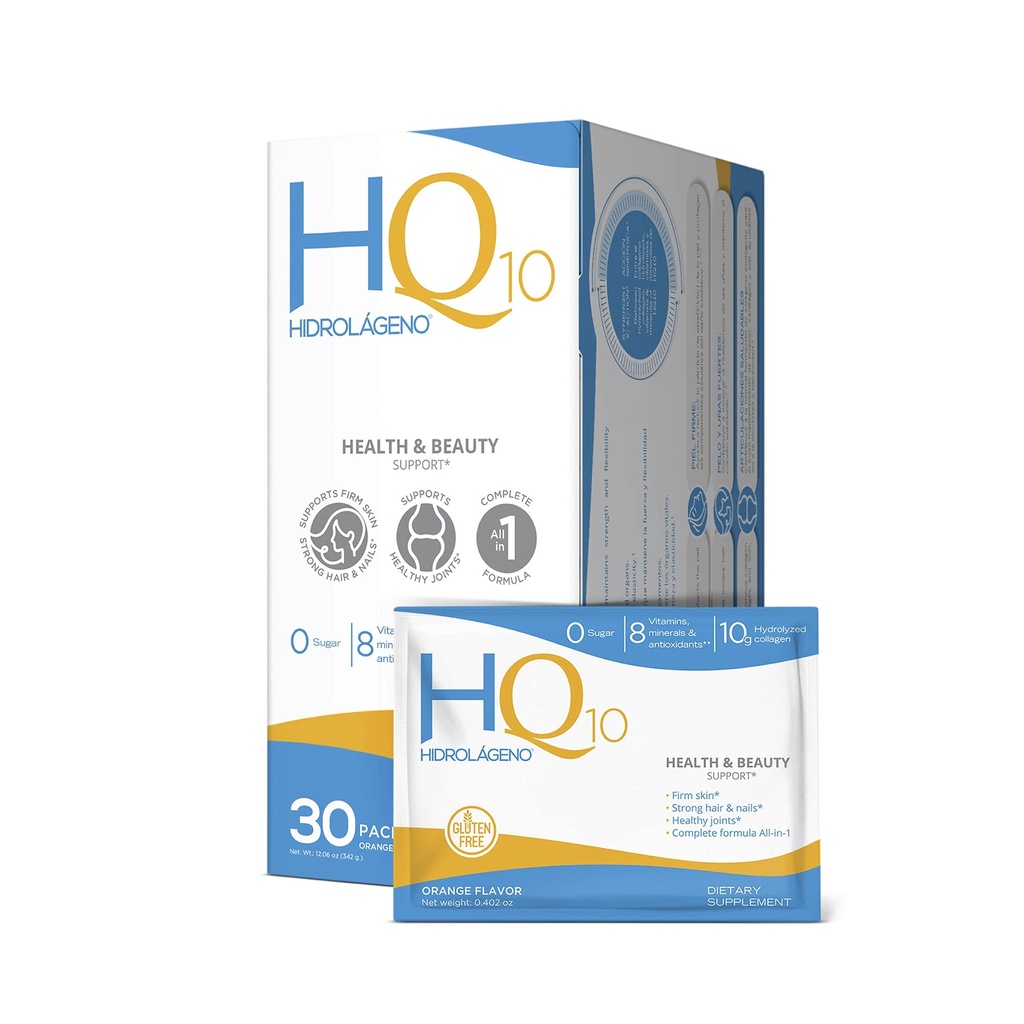 Hidrolageno Q10, Collagen hidrolizado, Vitaminas, ZINC, Antioxidantes, 30 sachets por paquete, 4.2 onzas, Pack de 1