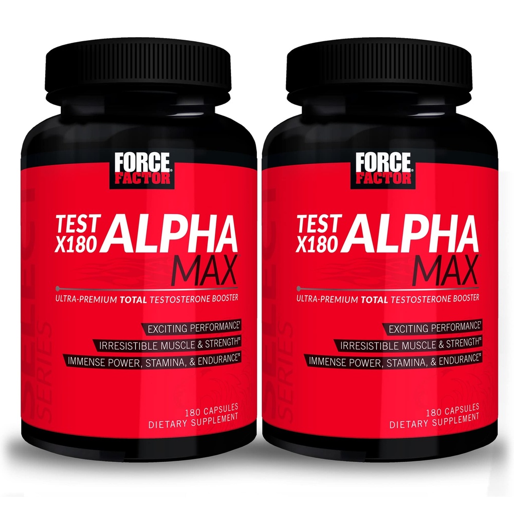Force Factor Test X180 Alpha Max, 2-Pack, Total Testosterone and Nitric Oxide Booster for Men with Fenugreek Seed & Tribulus to Increase Blood Flow & Improve Male Athletic Performance, 360 Capsules