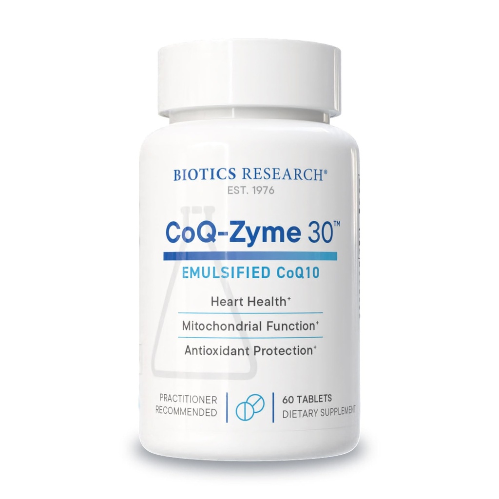 Biotics Research CoQZyme 30 Milligram of emulsified coenzyme Q10 CoQ10, Supplies Superoxide dismutase and catalase, Dos antioxidantes importantes 60 Tabs