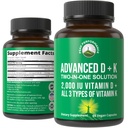 Peak Performance Advanced Vitamin D 2000 IU with All 3 Types of Vitamin K Vitamin D3 and Vitamin K2, K1, MK-7 (MK7), MK4 Supplements - 60 Small and Easy to Swallow Vegetable Pills