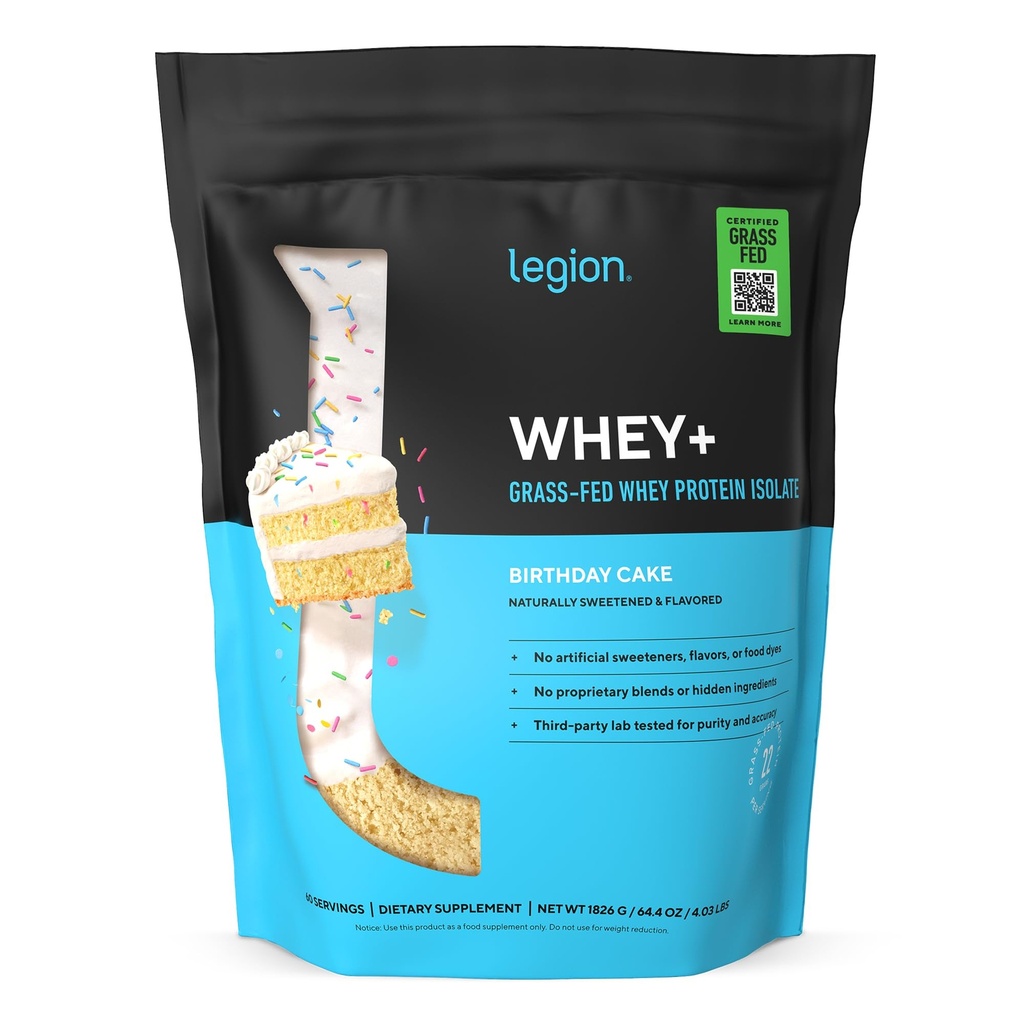 LEGION Whey+ Protein Whey Isolate from Grass Fed Cows - Whey Protein Isolate Powder Low Calorie, Non-GMO, Sugar Free, Lactose and Gluten Free, All Natural Protein Powder for Men &amp; Women (60 Servings)