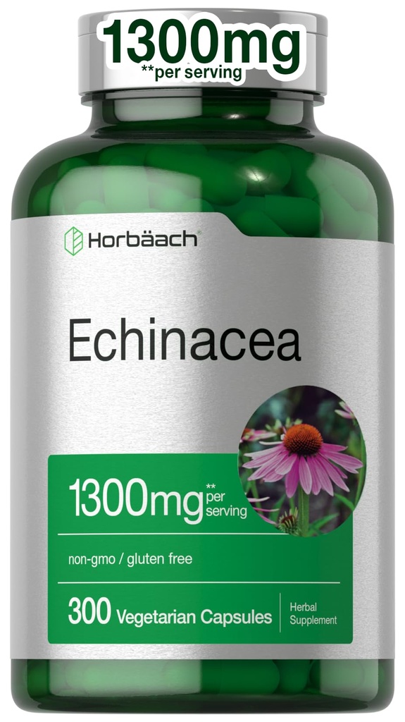 Horbäach Echinacea Extracto Capsules 1300mg Silencio 300 Conde fort Vegan, Non-GMO, Gluten Free Supplement