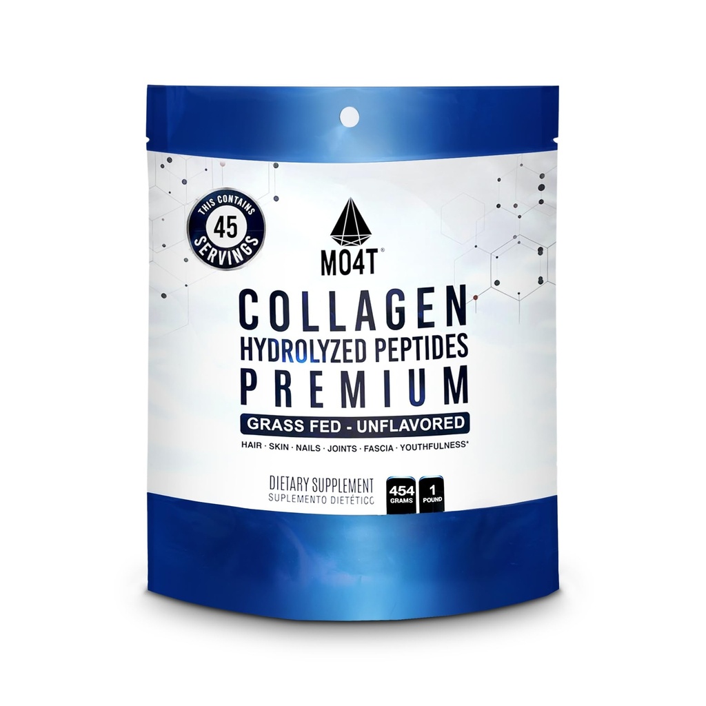 MO4T Collagen Peptides- Collagen Powder- Hydrolyzed Collagen- Grass fed - Colageno Hidrolizado -Unflavored Collagen (1 libra)