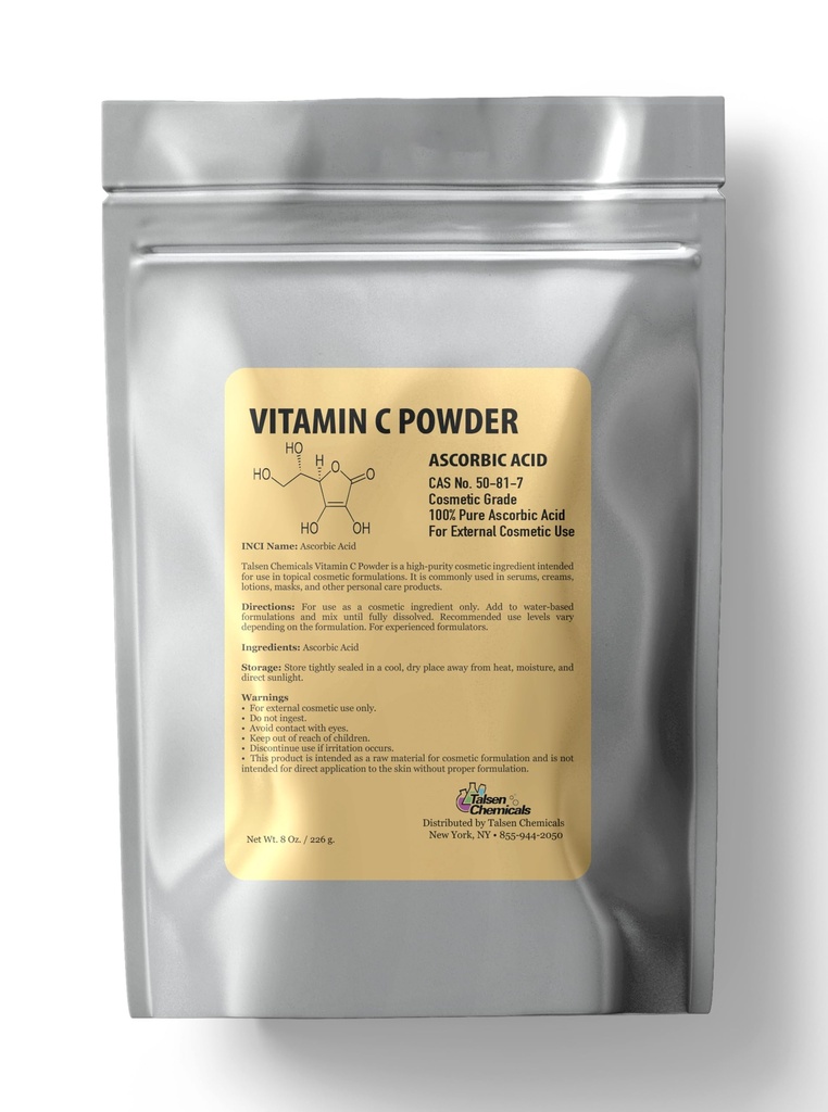 Pura vitamina C Polvo orgánico (8 Oz / 226 g) Polvo ácido ascórbico Potencial Antioxidante para el cuidado de la piel DIY