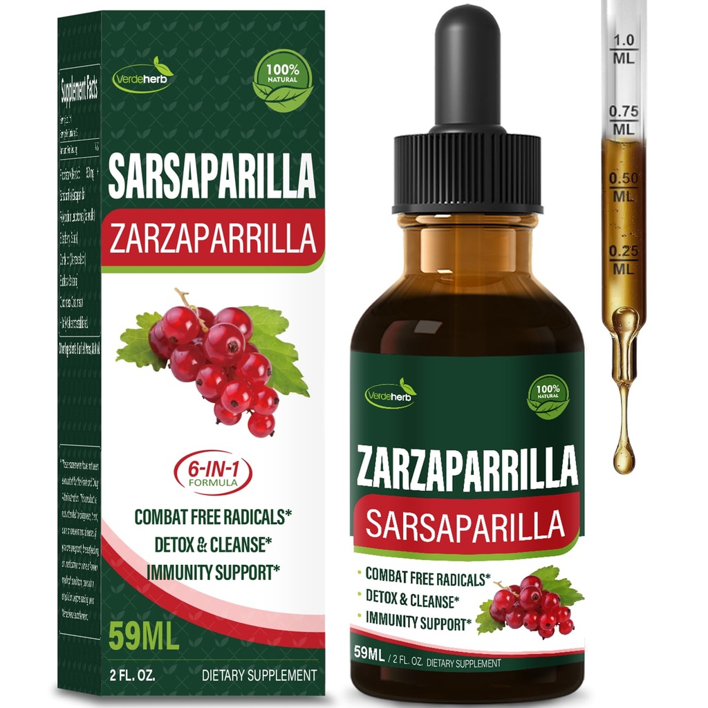 Sarsaparilla Root Extract Drops for Liver Cleanse Detox " Repair, Immune Support Supplement with Dandelion Cocolmeca Polypodium Leucotomos. Diente de Leon para Limpieza de Colon y Desintoxicar. 2oz