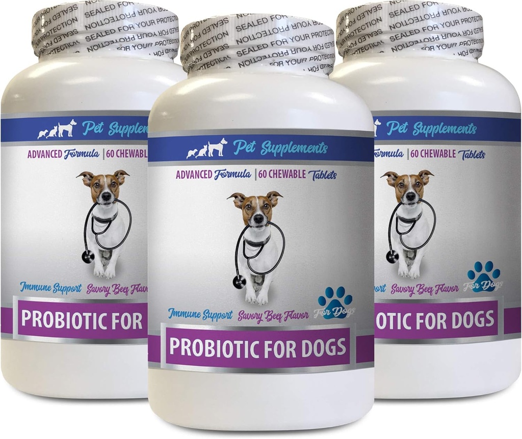 Alivio de la diarrea de perros - PROBIOTICS for Dogs - Gut saludable - Stop Gas Diarrhea and Bad Breath - Probióticos de perros y enzimas digestivas - 3 Botellas (180 Treats)