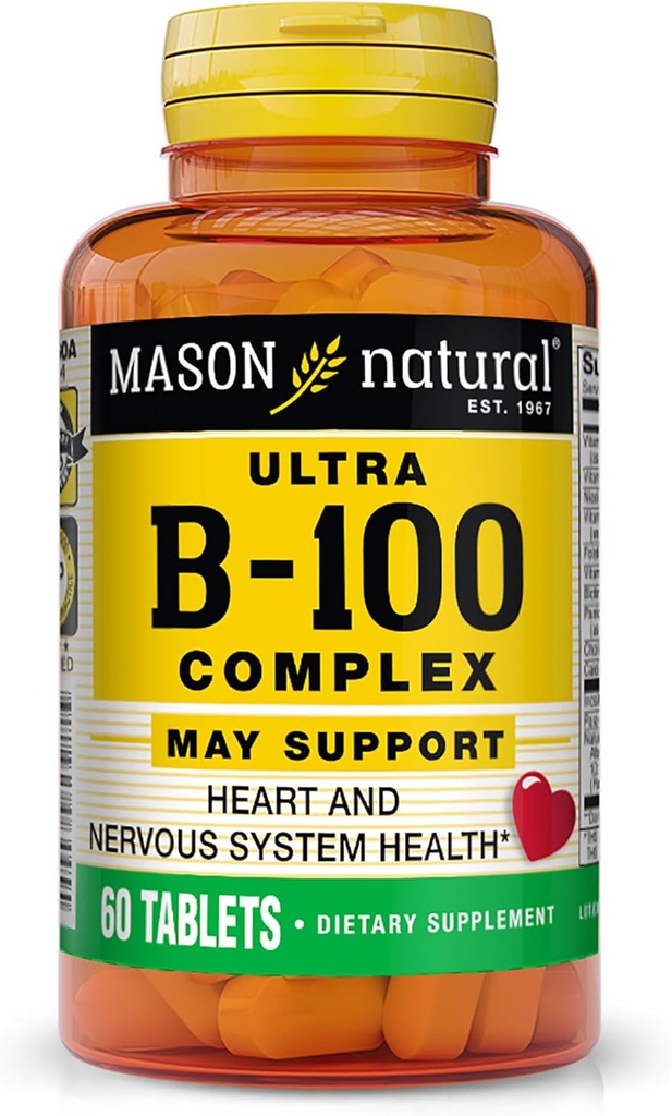 MASON NATURAL Ultra B-100 Complex - Healthy Heart and Nervous System, Improves Immune Function and Energy Metabolism, 60 Tablets