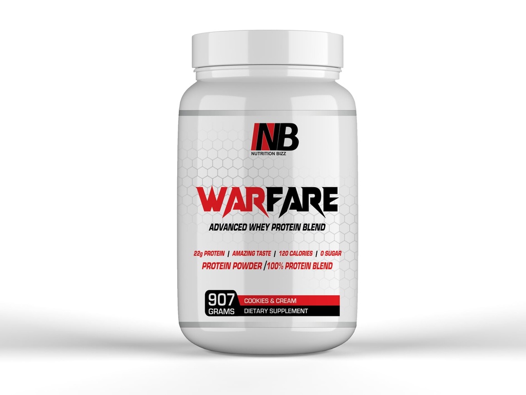 Warfare 2 lbs Advanced Whey Protein Blend 22g Protein per Serving Amazing Flavors (2 lbs, cookies y crema)