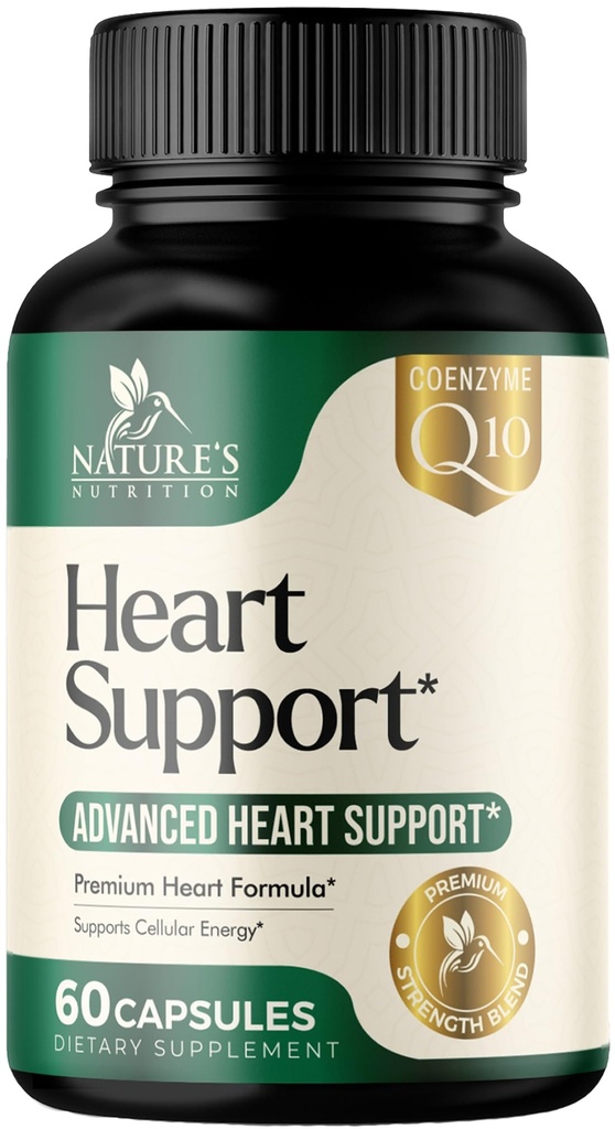 Suplementos cardíacos para hombres y mujeres 1650mg - Antioxidantes para la salud cardíaca Apoyo con CoQ10, Hawthorn, esterol vegetal " Más vitaminas para apoyar la producción de energía de óxido nítrico " , no GMO - 60 cápsulas