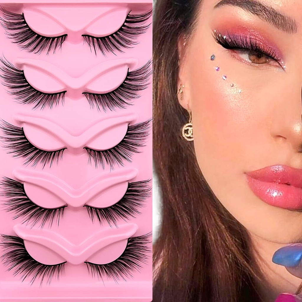 Fox Eye Lashes Wispy Eyelashs 19mm Long Cat Eye Angel Wing Lashes Faux Mink False Eyelashes Natural Look 5 Pairs pack(XF06)