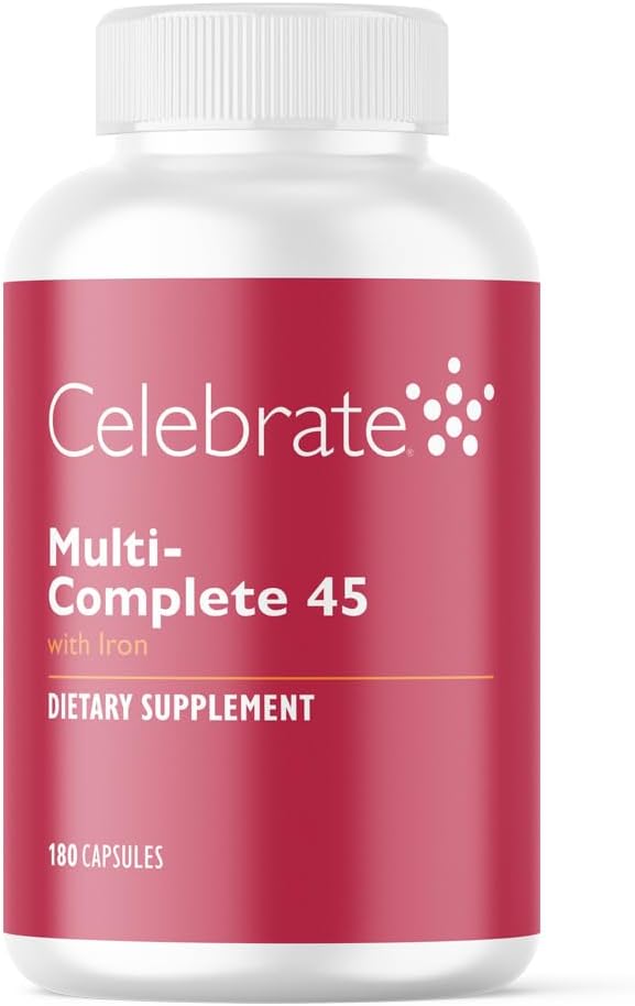 Celebrar vitaminas Multi-Completa, 45 mg de hierro – Multivitaminas Bariatrices diarias para cirugía de gastrectomía y derivación gástrica Pacientes – Vitaminas esenciales y minerales (180 cápsulas)