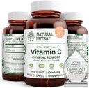 Natural Nutra Pure Vitamina C Cristal Powder de ácido ascórbico, inmunidad superior, mantener el suplemento de fuerza capilar, aumenta la absorción de hierro, no GMO, herbicida, plaguicida, soy libre, 8 oz