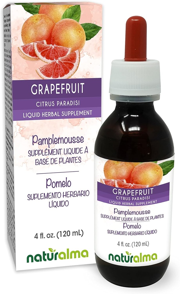 Naturalma Grapefruit (Citrus paradisi) Seed Alcohol-Free Tintura - Enriquecido con Vitamina C - 4 fl oz Liquid Extract in Drops - Herbal Supplement - Vegan