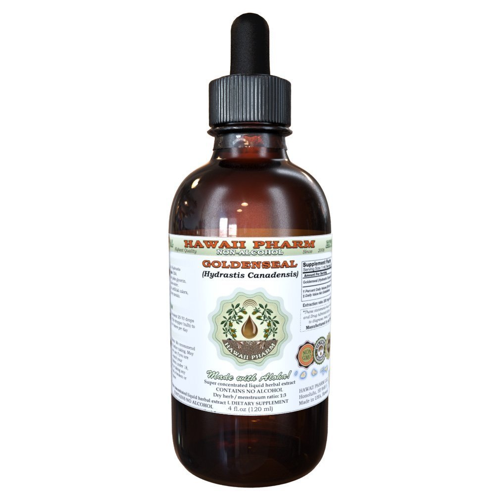 Goldenseal Sin alcohol Extracto líquido, Goldenseal orgánico (Hydrastis Canadensis) Hoja seca Glycerite Hawaii Pharm Natural Herbal Suplemento 2 oz