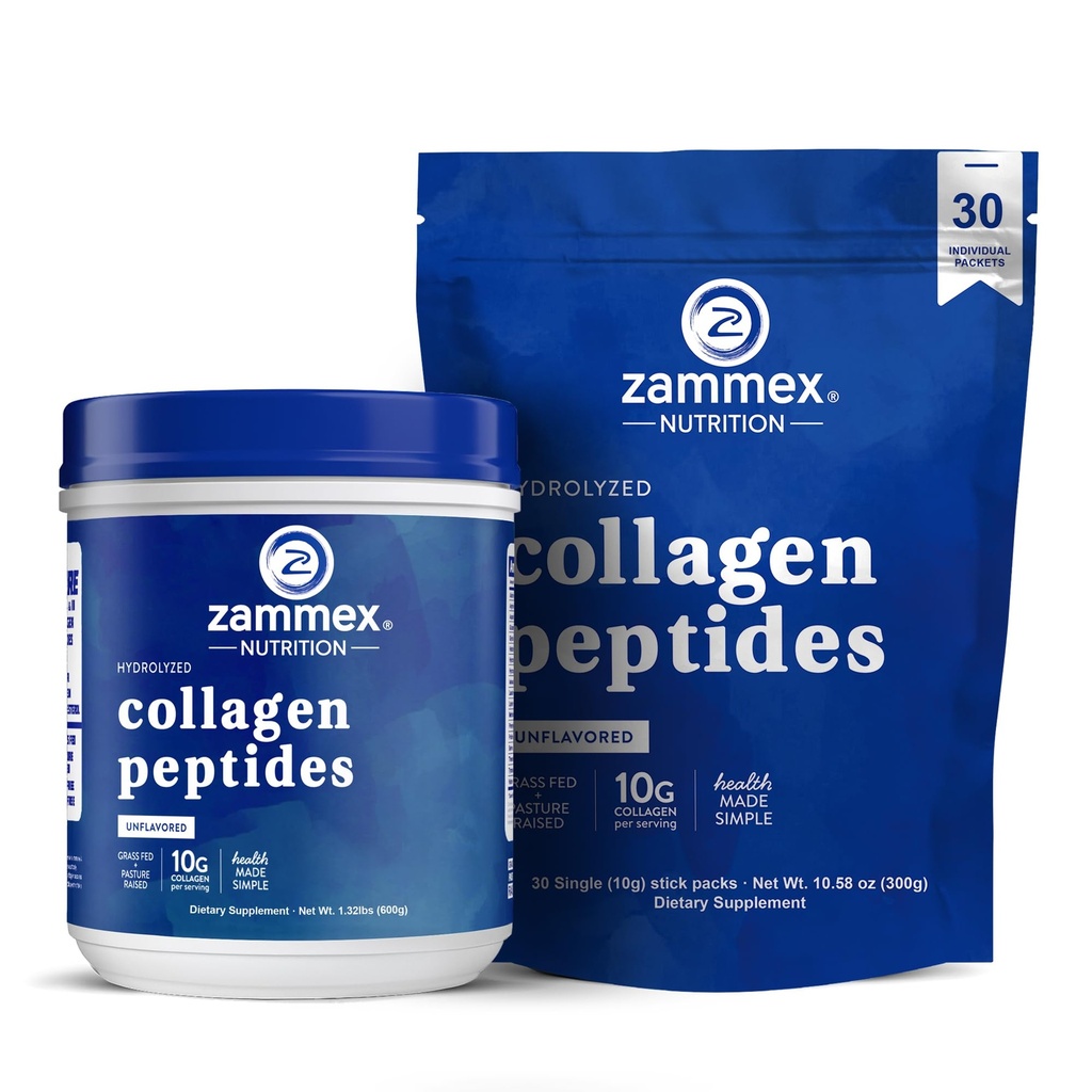 Zammex Collagen Peptides Polvo Desarrollado 600g + 30 Sticks Travel Packets