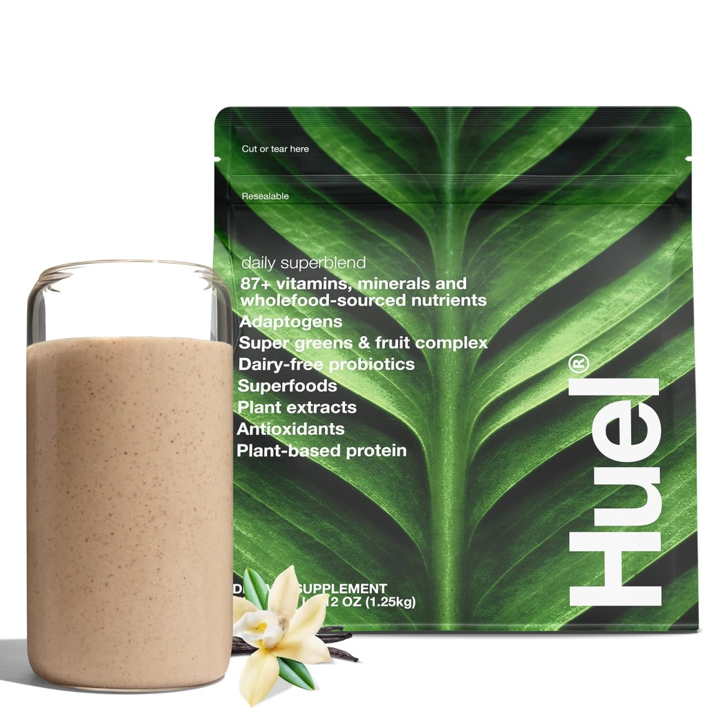 Huel Daily Superblend Vainilla Powder ← 25g Plant Based Protein TEN Super Greens Powder TEN 87 Vitaminas, Minerales y Ingredientes de todo el alimento-Fuerza de alimentos TEN19 Servimientos TENIDO Scoop no incluido para reducir plástico