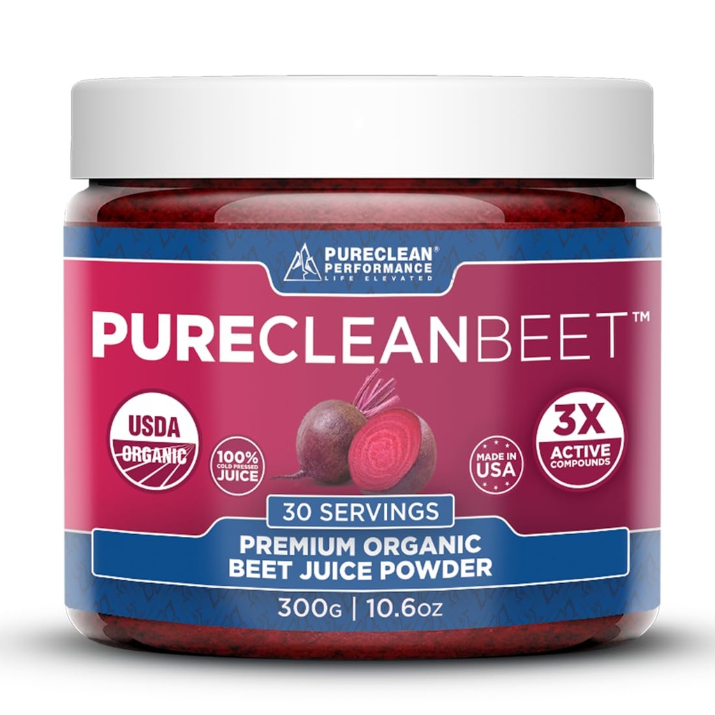 PureClean Beet Premium Beet Juice Powder - 100% Orgánica Nitric Oxide Support for Clinically-Proven 3X Greater Circulation, Endurance & Energy - Proudly Cold-Presed, Eco Friendly, USA - 30 Servings