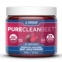 PureClean Beet Premium Beet Juice Powder - 100% Orgánica Nitric Oxide Support for Clinically-Proven 3X Greater Circulation, Endurance & Energy - Proudly Cold-Presed, Eco Friendly, USA - 30 Servings