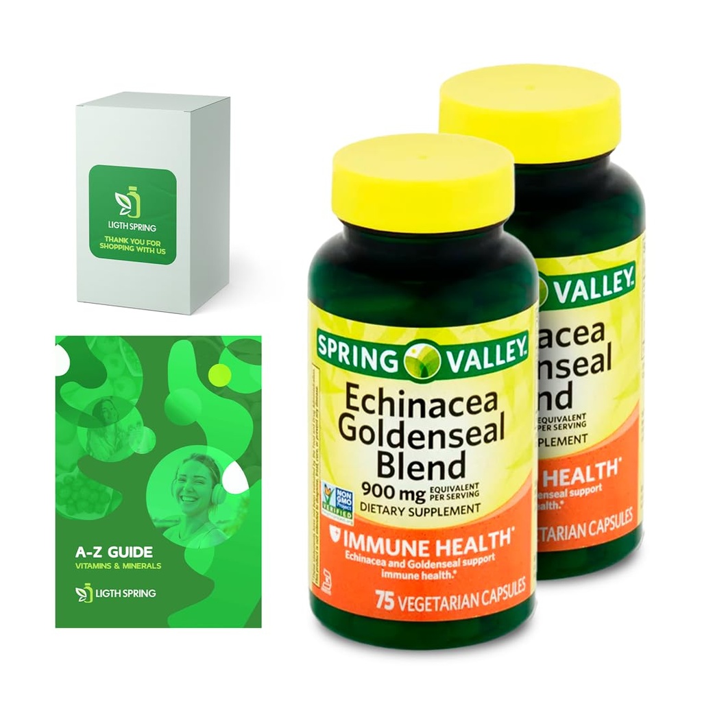 Echinacea Goldenseal Blend Suplemento dietético, 900 mg, 75 Ct Bundle con vitaminas exclusivas " Minerales " A a Z - Mejor Ligth limitadaSpring Guide@ (3 items)