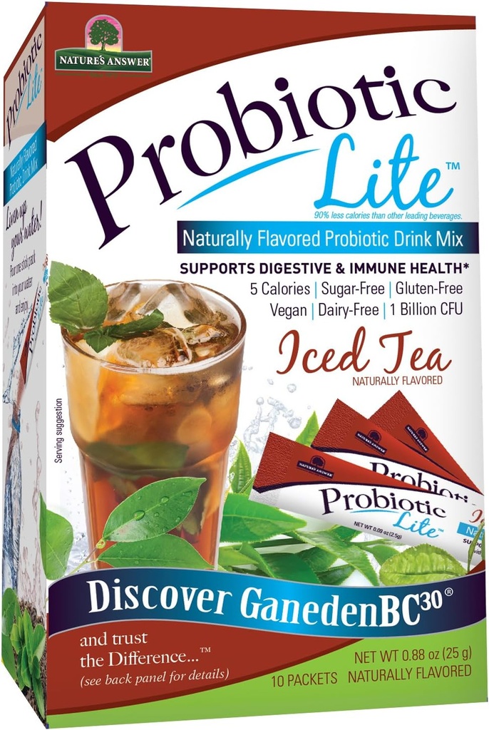 Respuesta de la naturaleza Probiótico Lite Stick Pack Suplemento, Iced Tea, 10 Conde